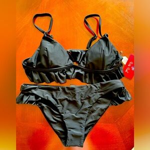 Pick Pink Black Ruffle Bikini Size Medium- New With Tags!
